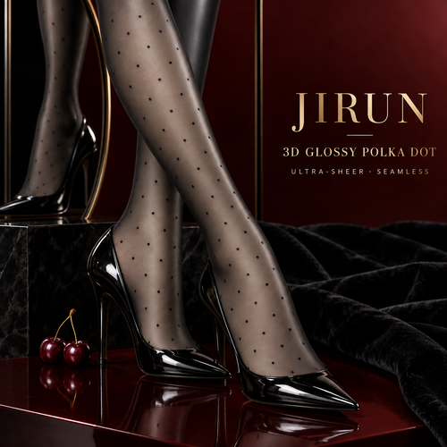JIRUN Glossy Polka Dot Seamless Tights in black