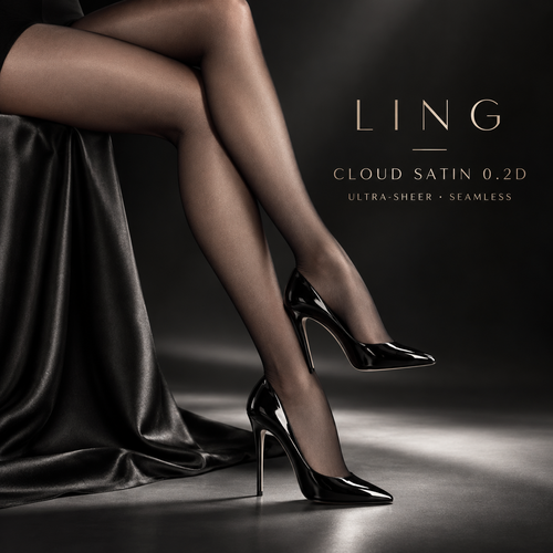 LING Cloud Satin 0.2D Ultra-Sheer Seamless Tights in black